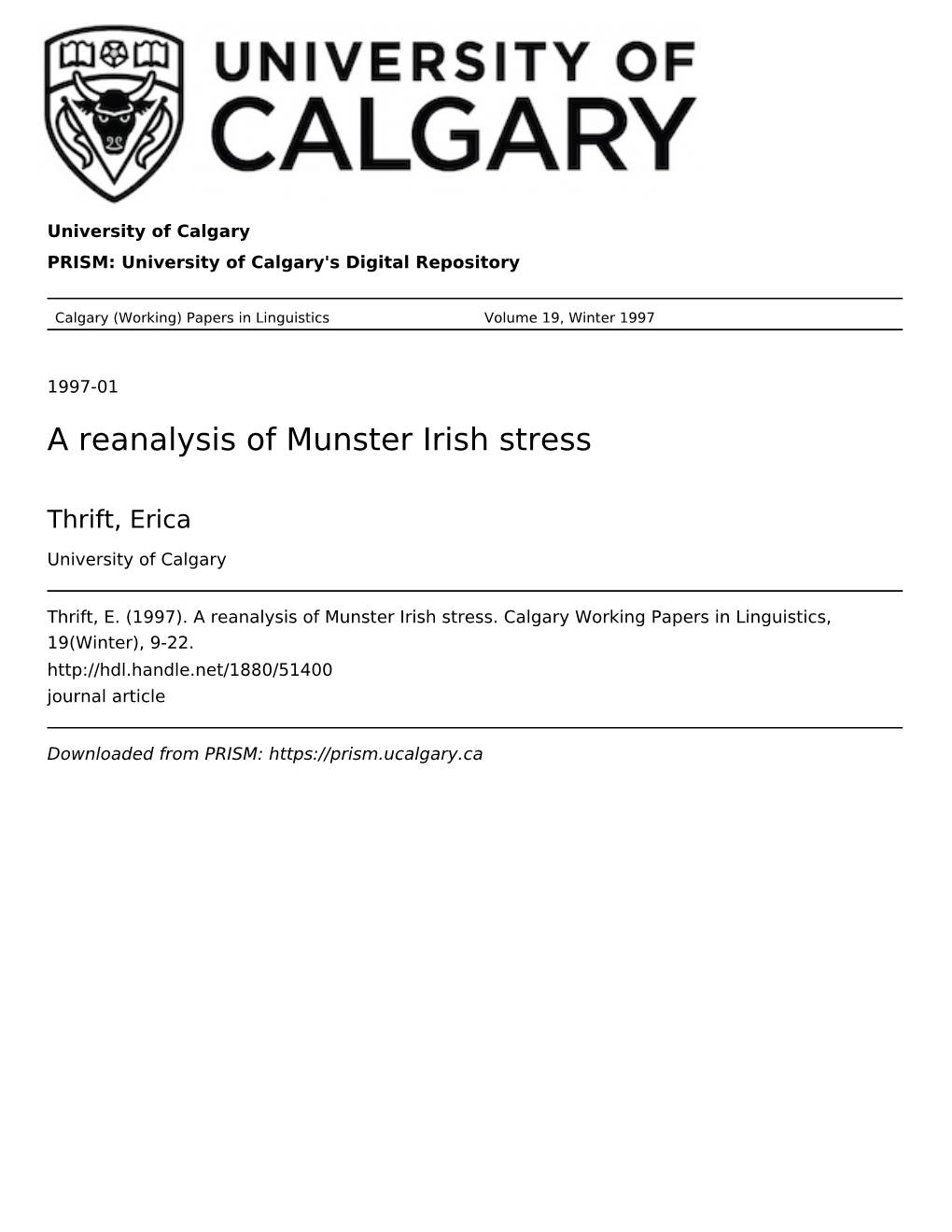 A Reanalysis of Munster Irish Stress