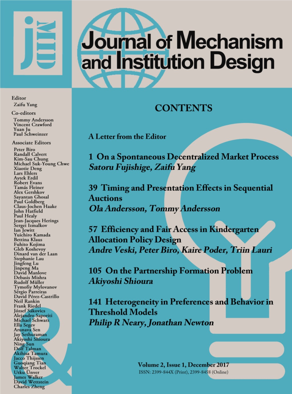 Journal of Mechanism and Institution Design Volume 2, Issue 1