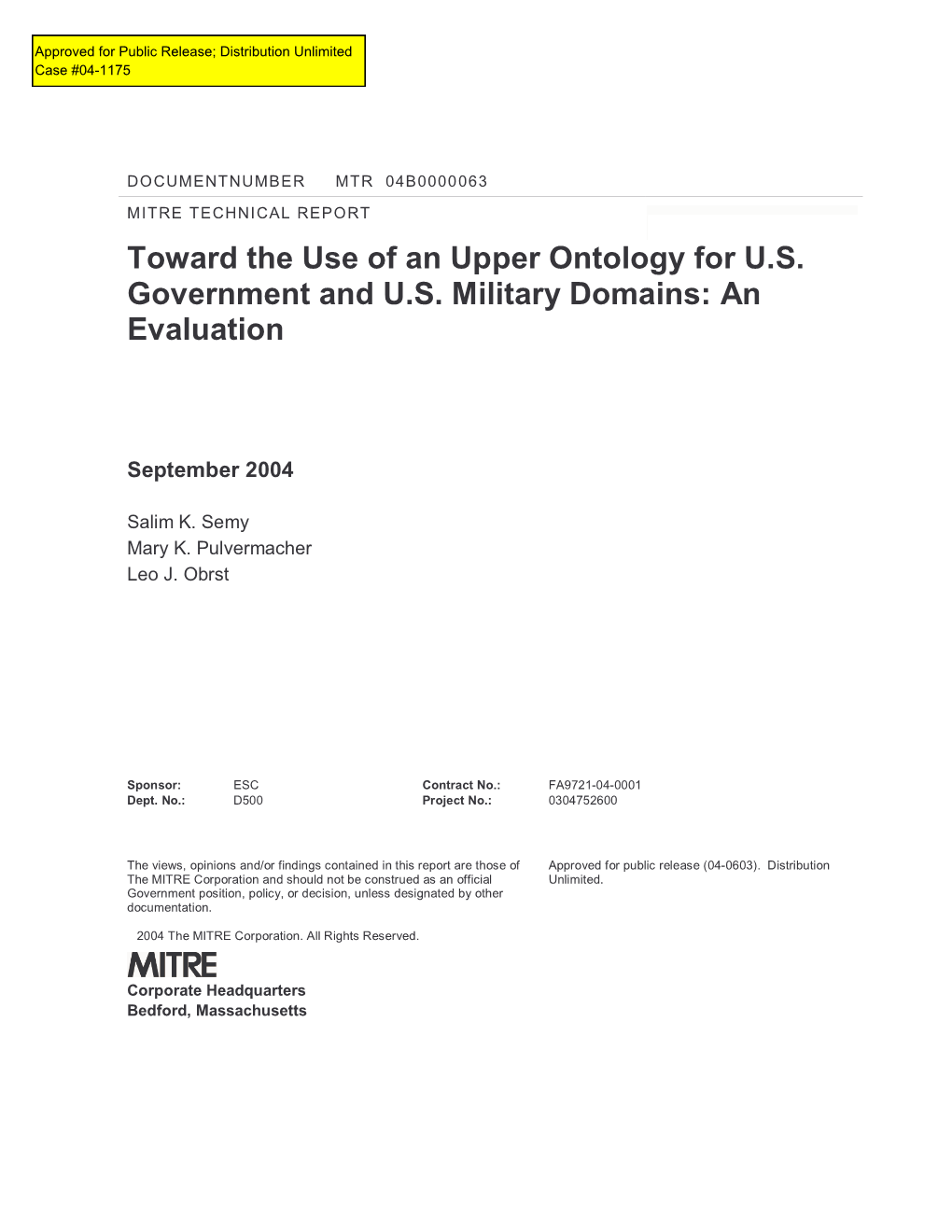 Toward the Use of an Upper Ontology for US Government and US Military