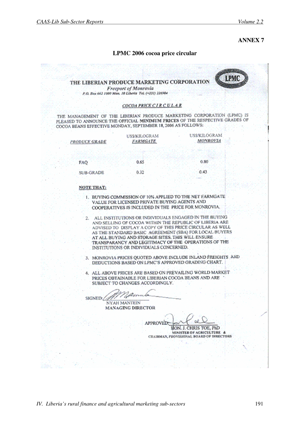 ANNEX 7 LPMC 2006 Cocoa Price Circular