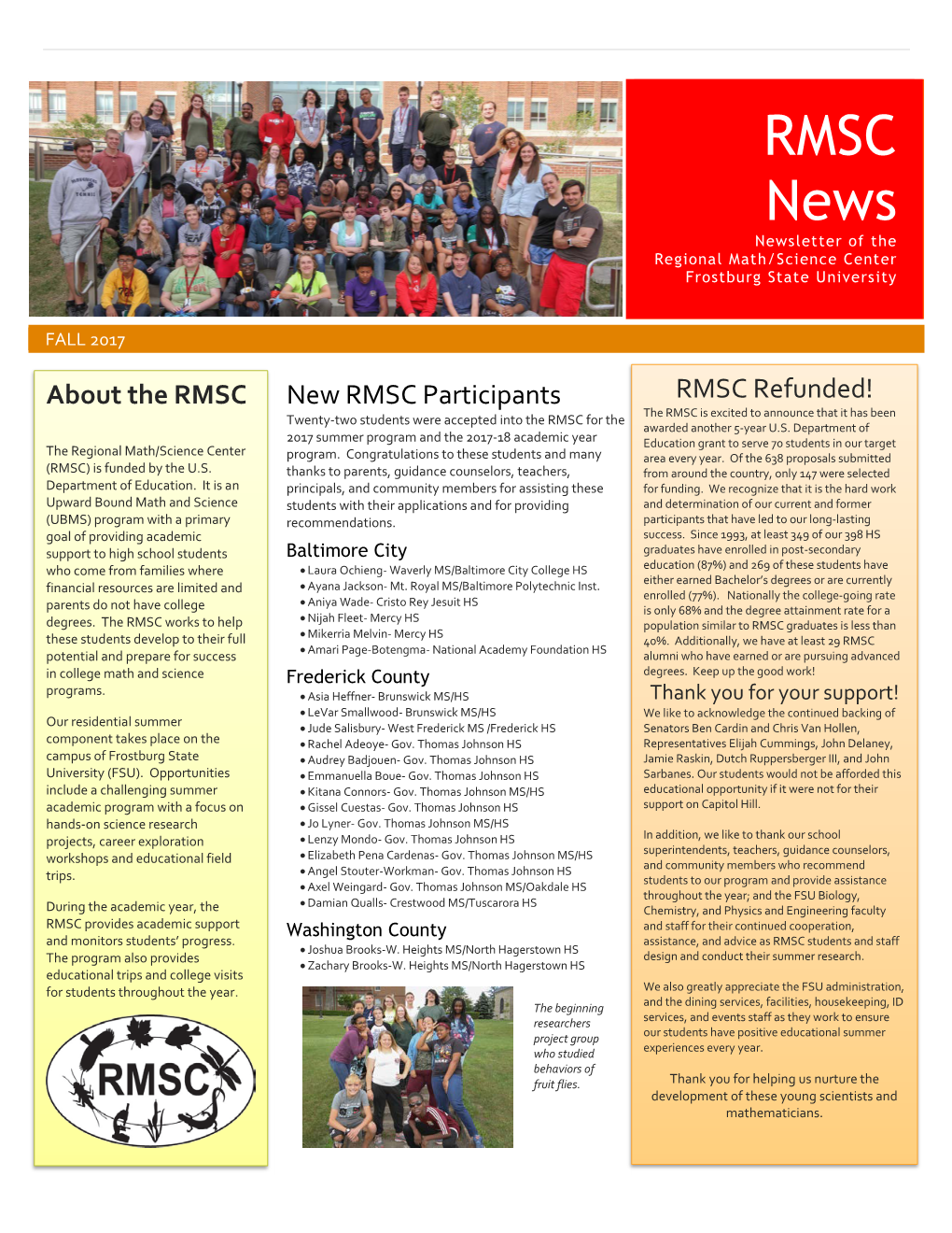 RMSC News Newsletter of the Regional Math/Science Center Frostburg State University
