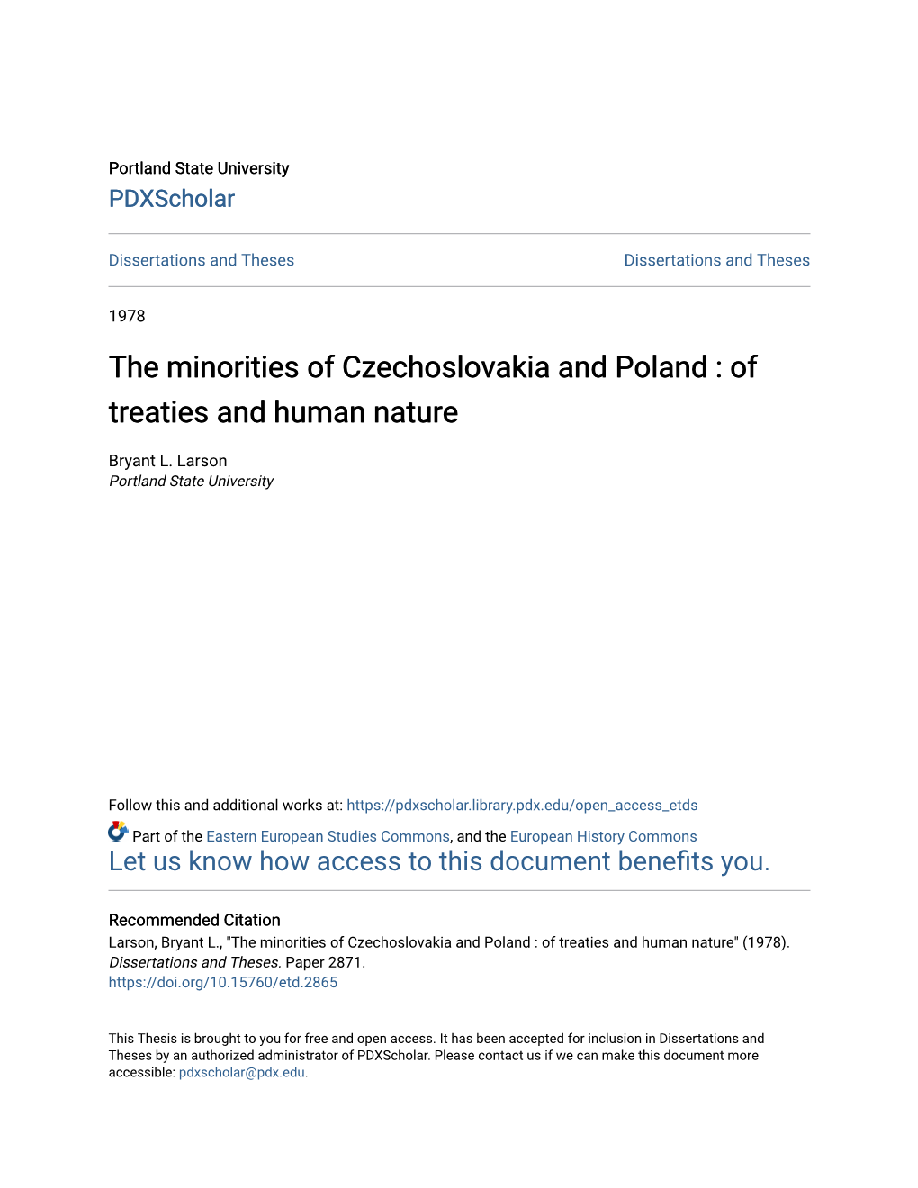 The Minorities of Czechoslovakia and Poland : of Treaties and Human Nature