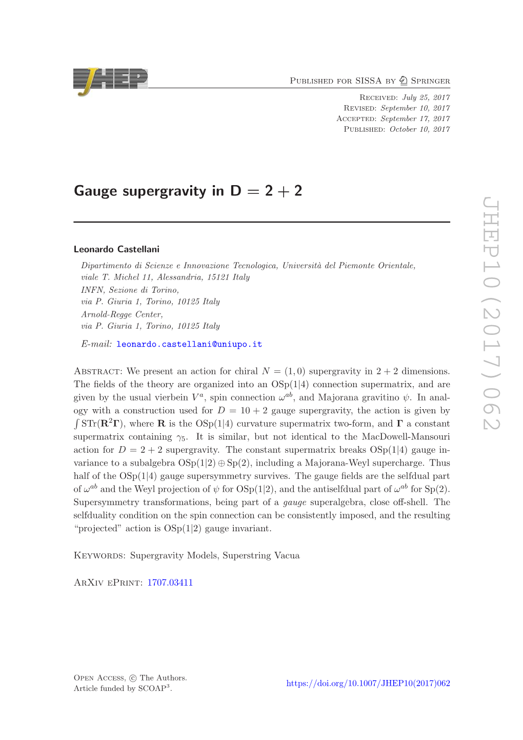 Gauge Supergravity in D= 2+ 2