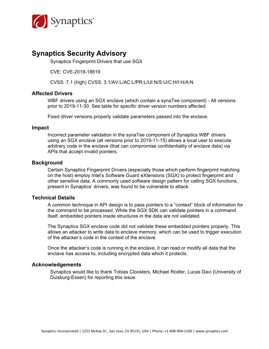 Synaptics Fingerprint Drivers That Use SGX