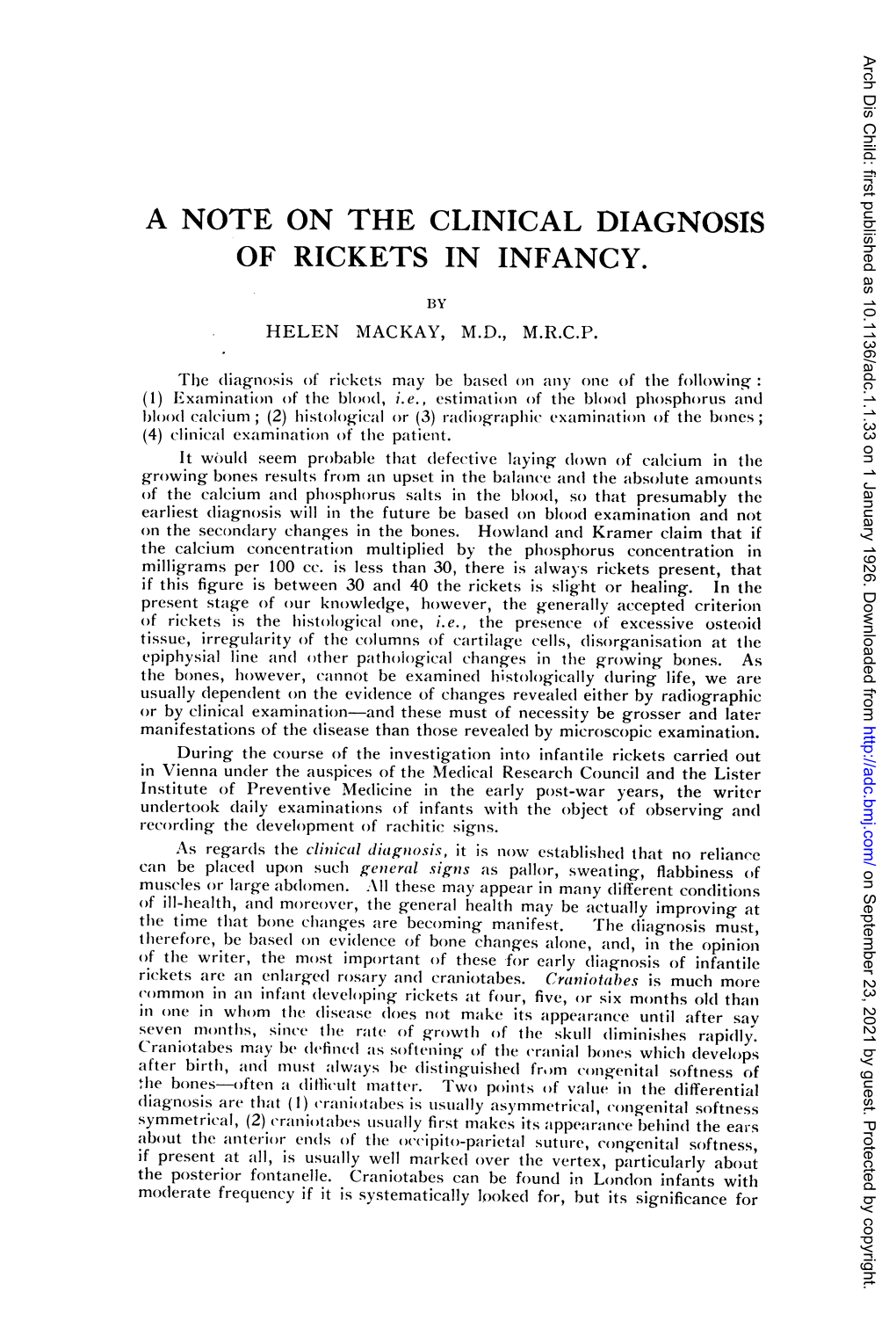 A Note on Theclinical Diagnosis of Rickets In