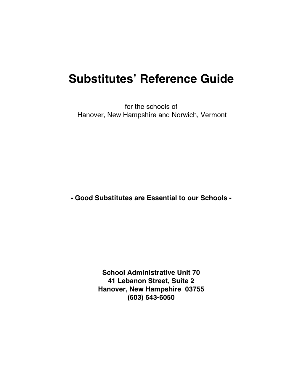 Substitutes' Reference Guide