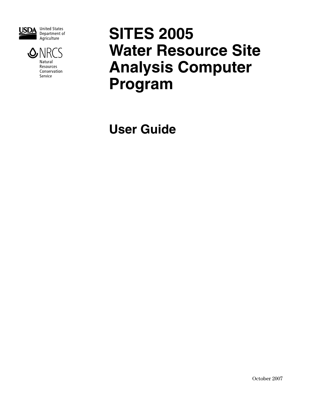 SITES 2005 Water Resource Site Analysis Computer Program