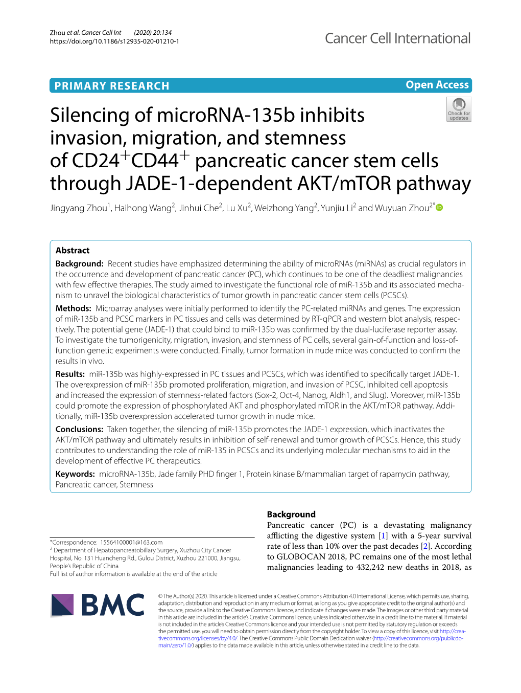 Silencing of Microrna-135B Inhibits Invasion