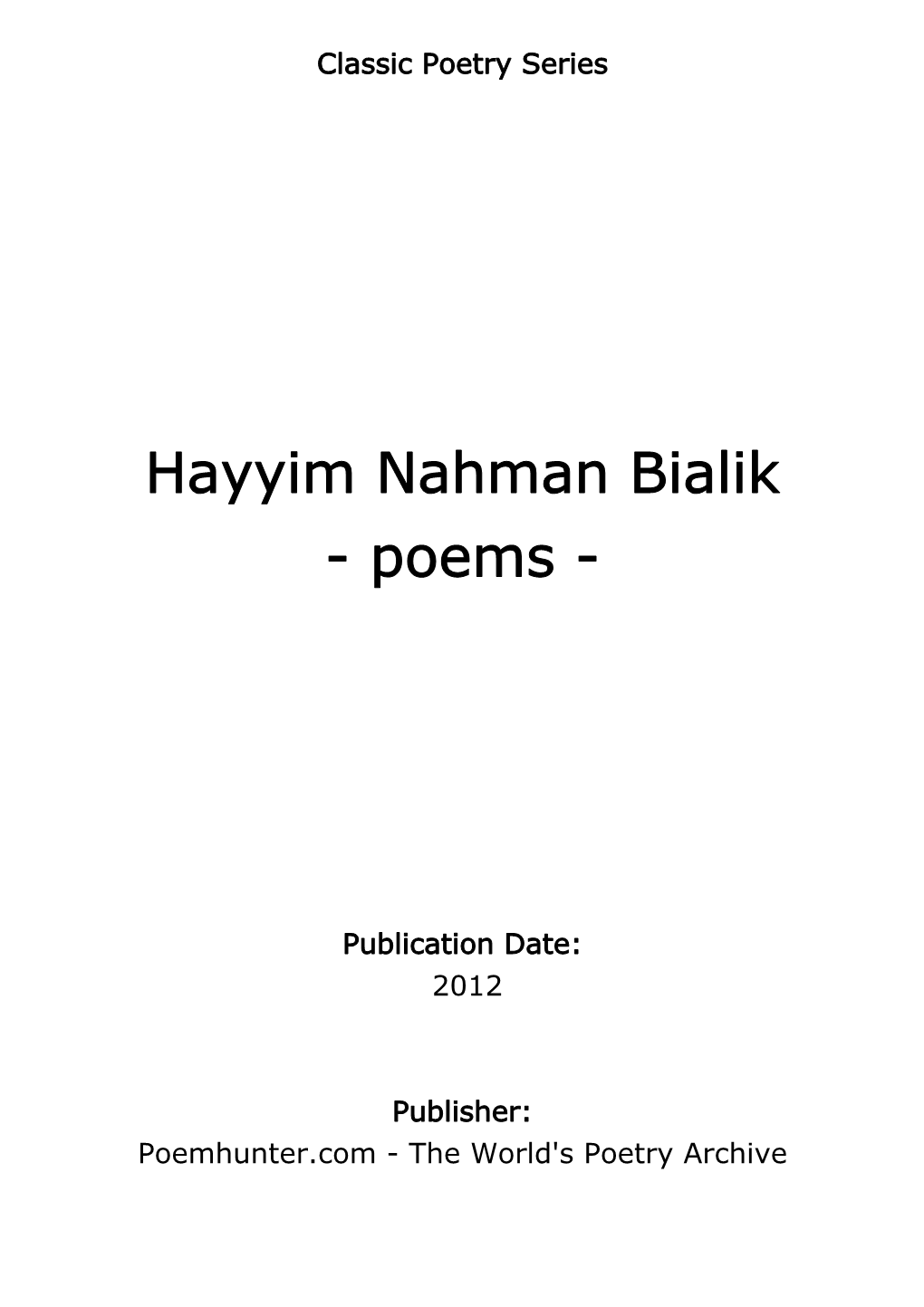 Hayyim Nahman Bialik - Poems