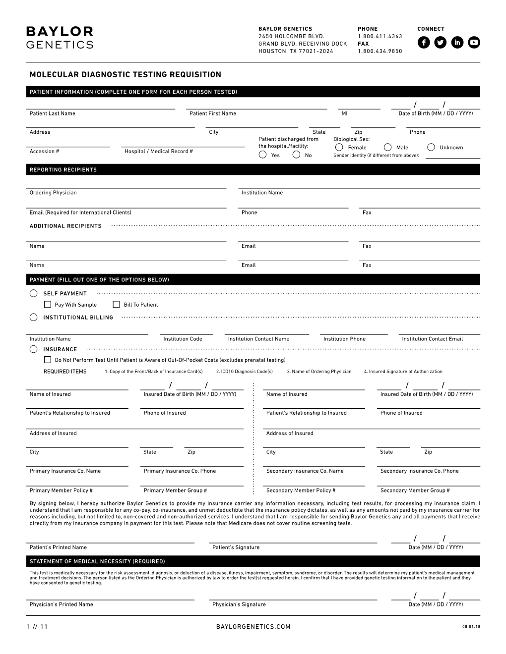 Molecular Diagnostic Testing Requisition