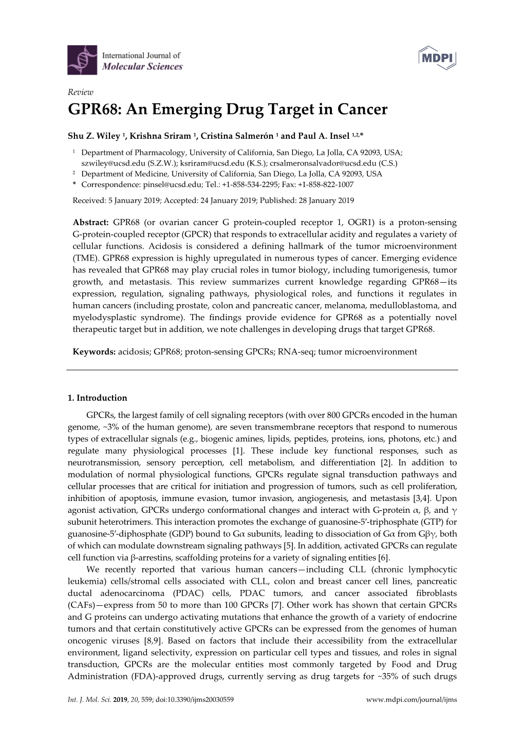 GPR68: an Emerging Drug Target in Cancer