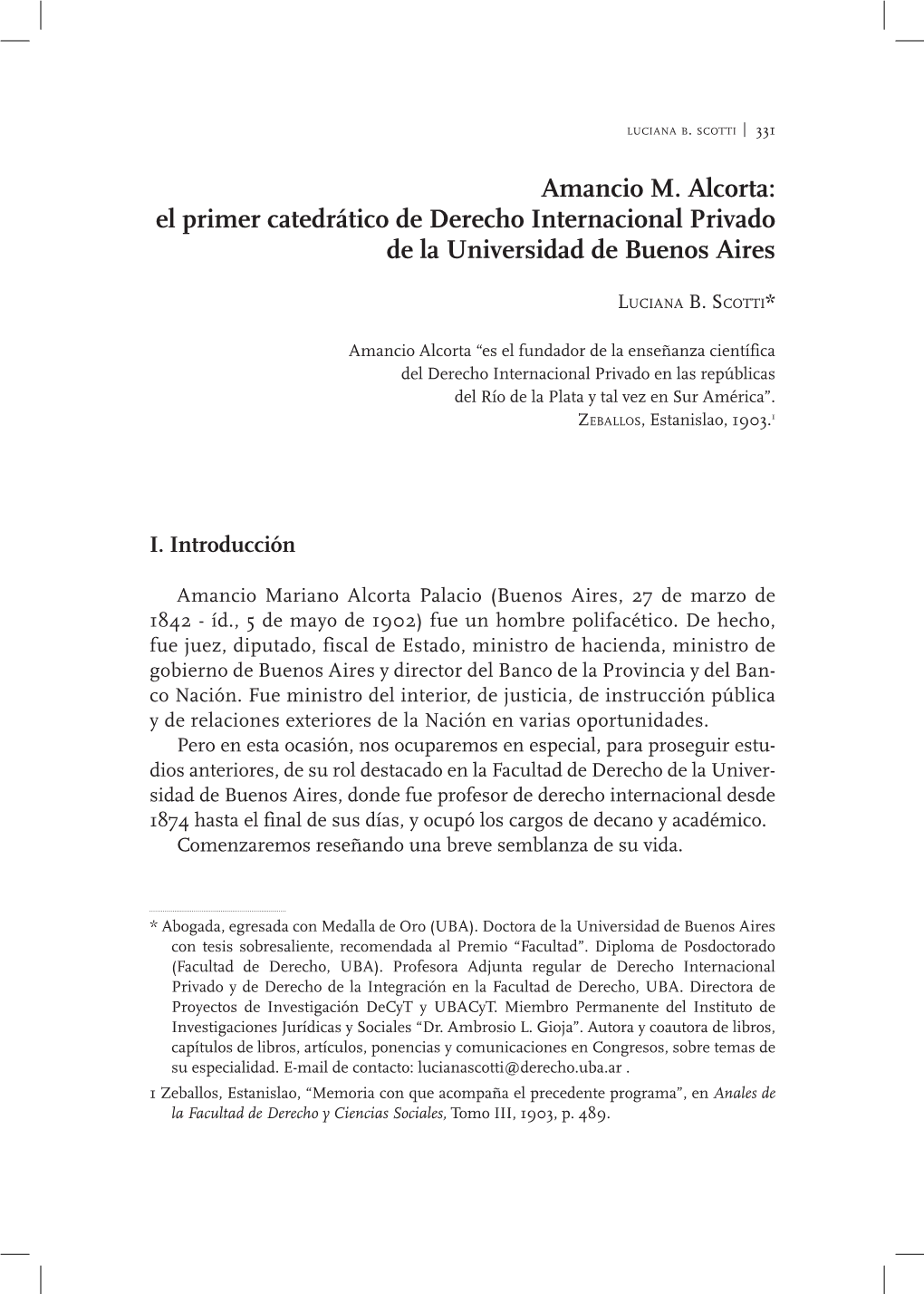 Amancio M. Alcorta: El Primer Catedrático De Derecho Internacional Privado De La Universidad De Buenos Aires