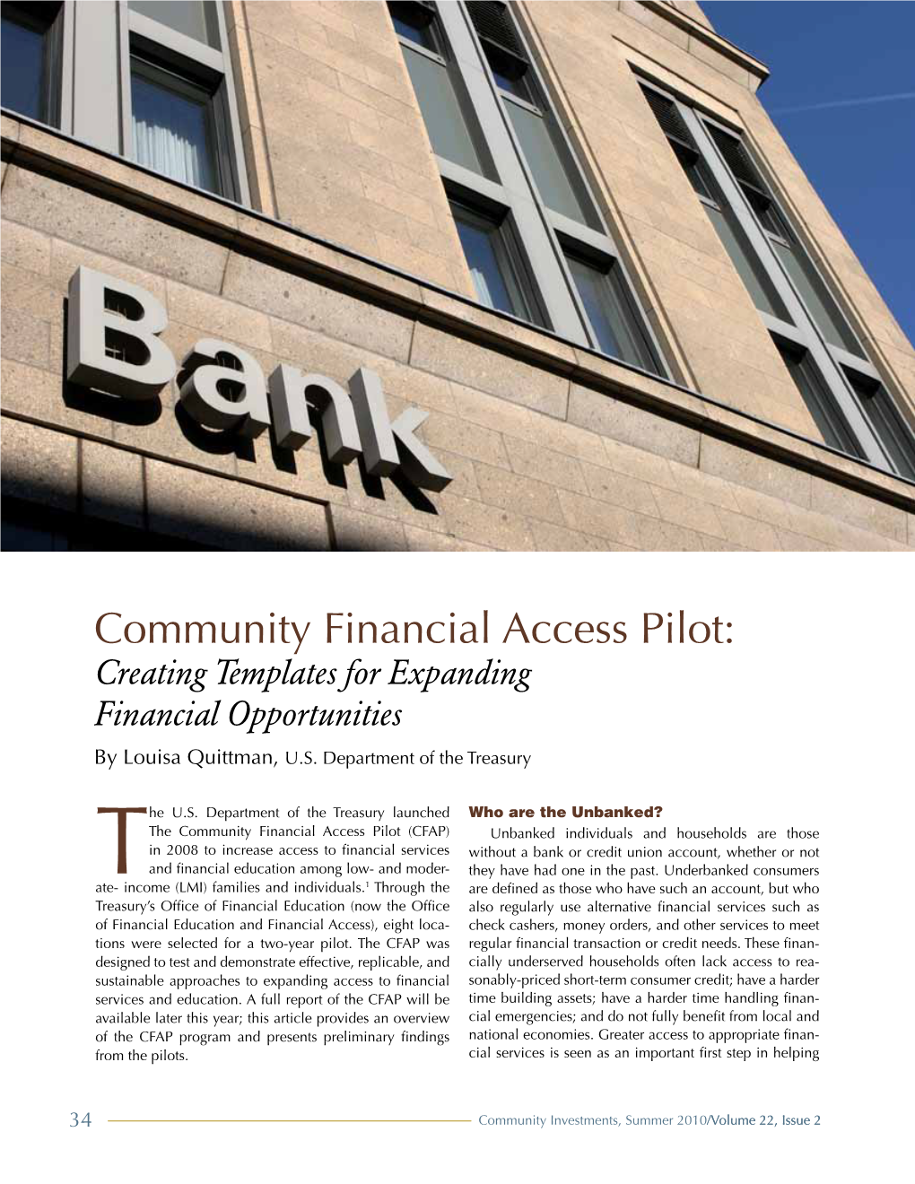 Community Financial Access Pilot: Creating Templates for Expanding Financial Opportunities by Louisa Quittman, U.S