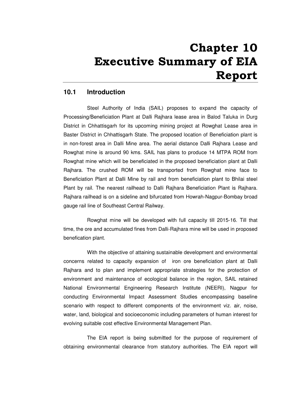 Chapter 10 Executive Summary of EIA Report