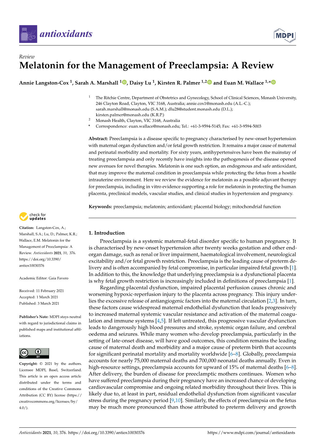 Melatonin for the Management of Preeclampsia: a Review