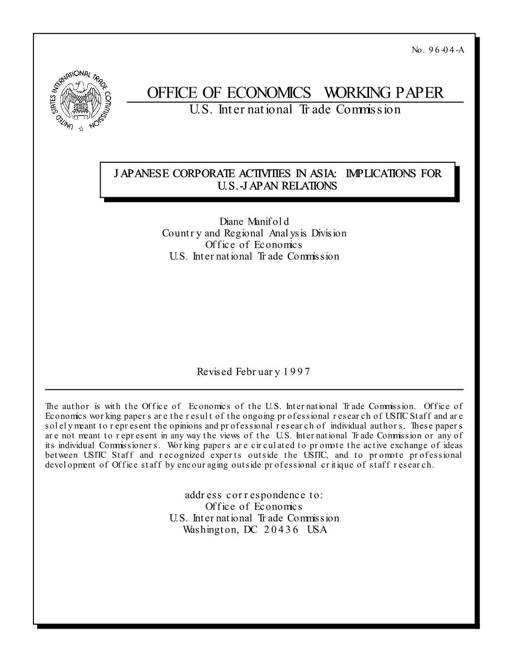 Japanese Corporate Activities in Asia: Implications for U.S.-Japan Relations