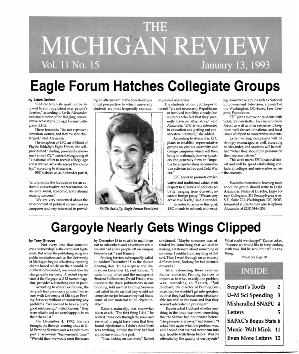 Eagle Forum Hatches Collegiate Groups by Adam Devore Ing an Alternative