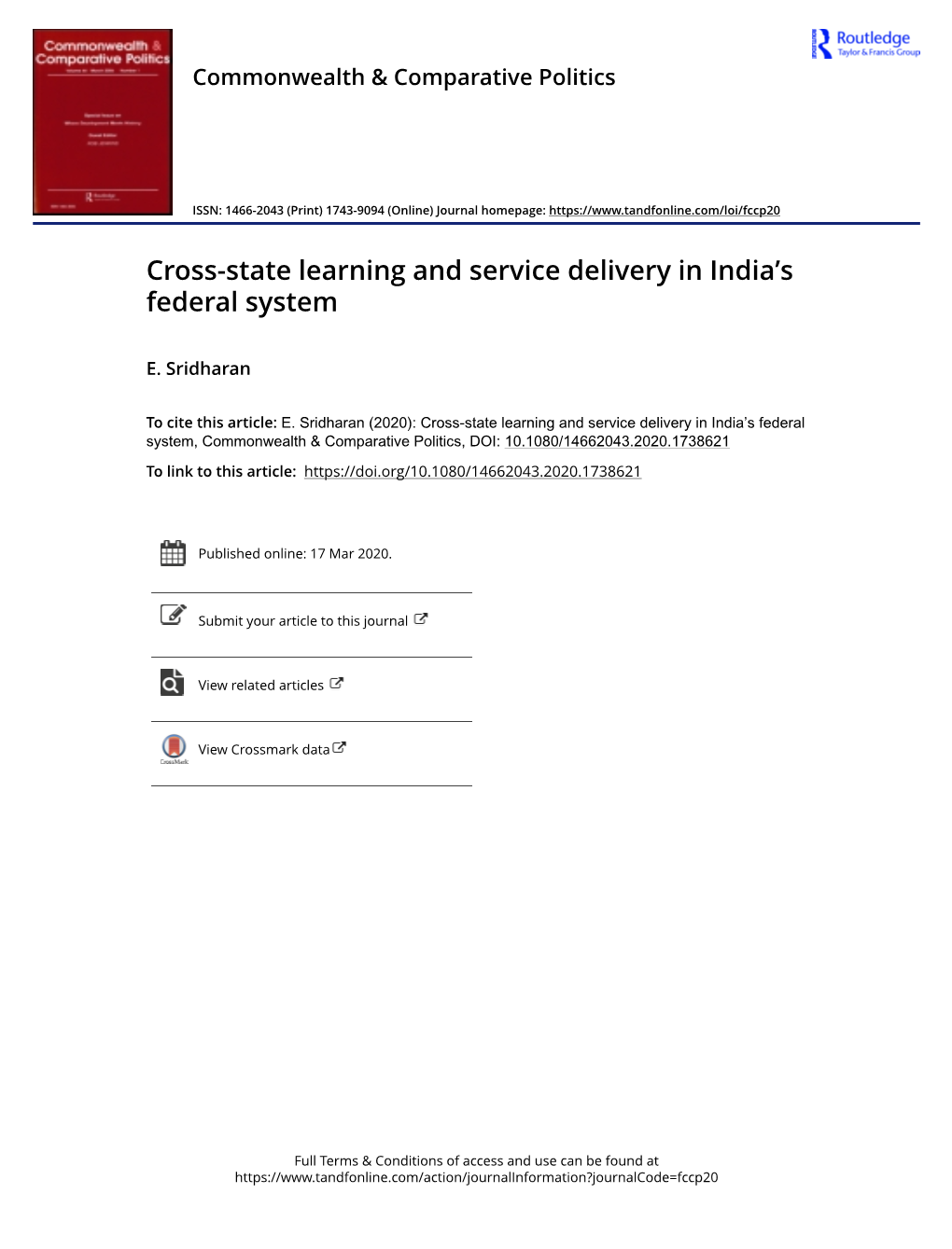 Cross-State Learning and Service Delivery in India's Federal System