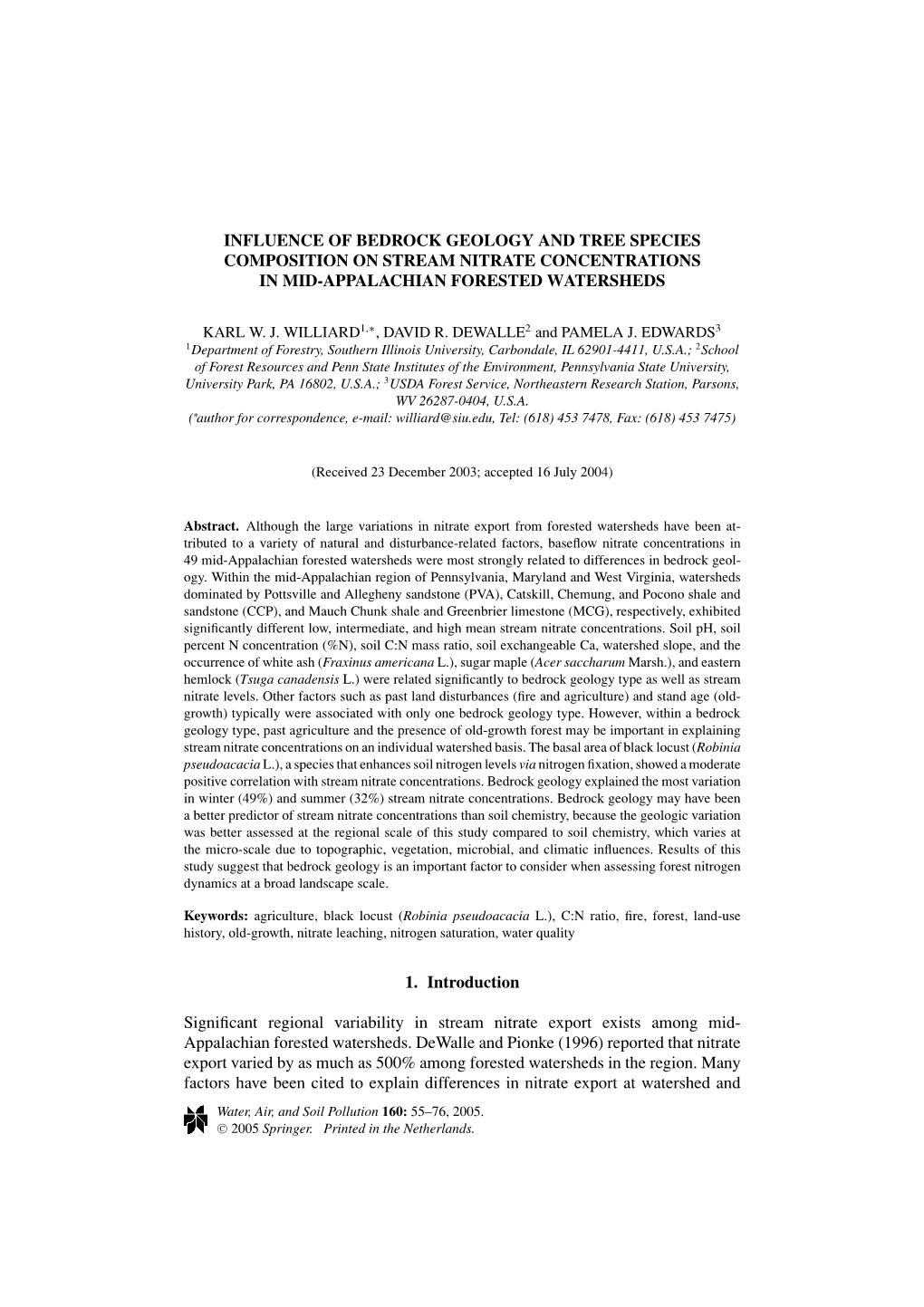 Influence of Bedrock Geology and Tree Species Composition on Stream Nitrate Concentrations in Mid-Appalachian Forested Watersheds