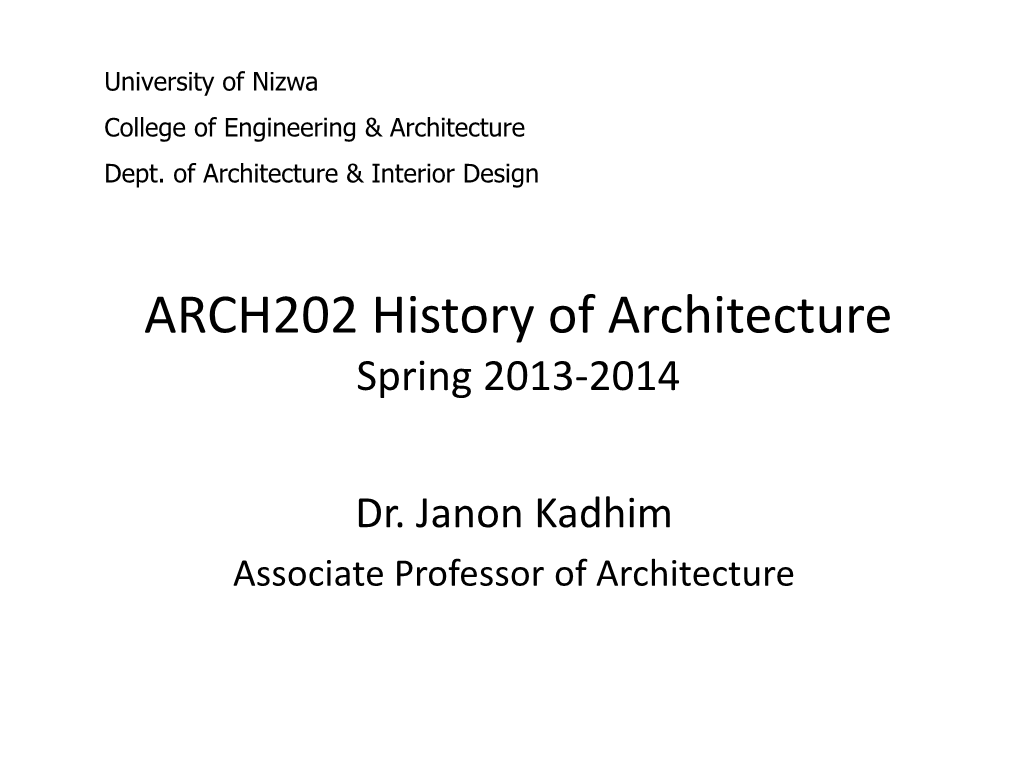 ARCH202 History of Architecture Spring 2013-2014