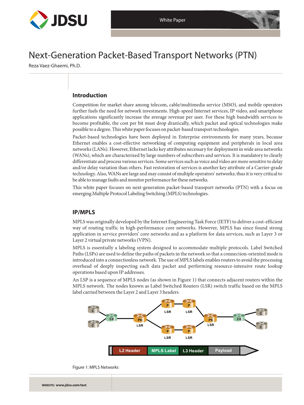 Next-Generation Packet-Based Transport Networks (PTN) Reza Vaez-Ghaemi, Ph.D
