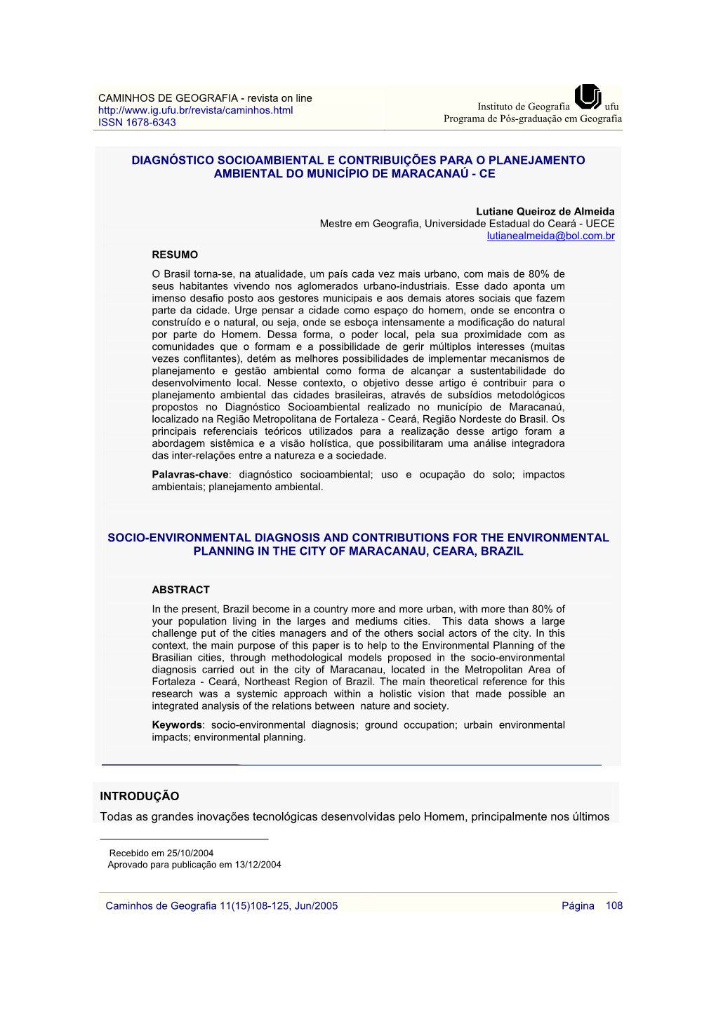 Diagnostico Socio-Ambiental Lutiane Queiroz De Almeida