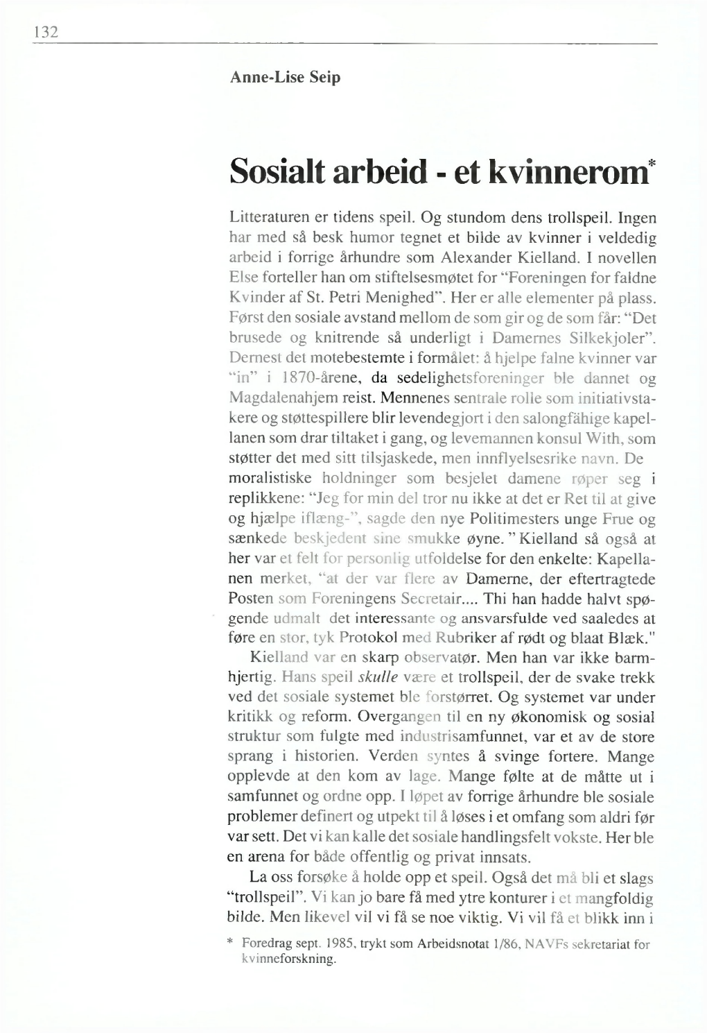 Sosialt Arbeid - Et Kvinnerom*