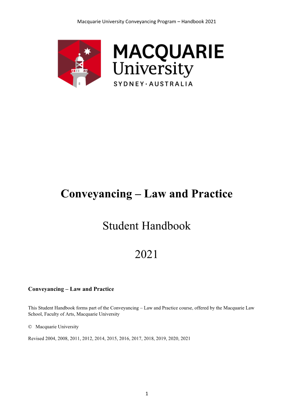 Conveyancing – Law and Practice Student Handbook 2021