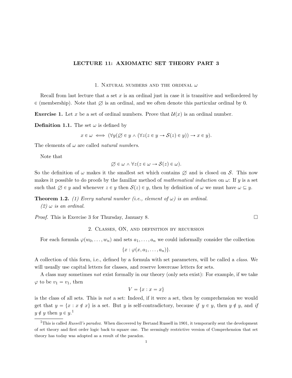 LECTURE 11: AXIOMATIC SET THEORY PART 3 1. Natural