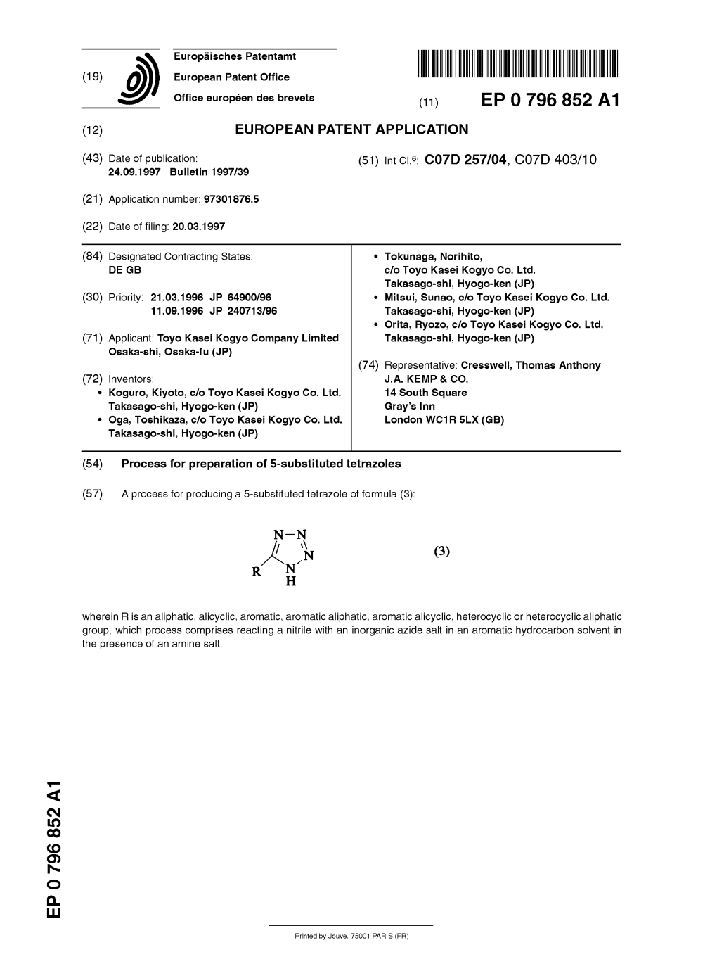 Process for Preparation of 5-Substituted Tetrazoles