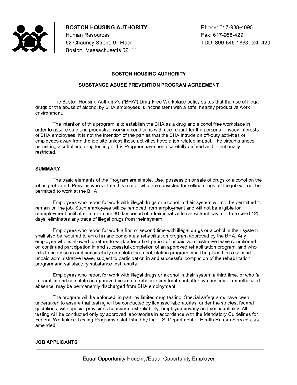 Substance Abuse Prevention Program Agreement