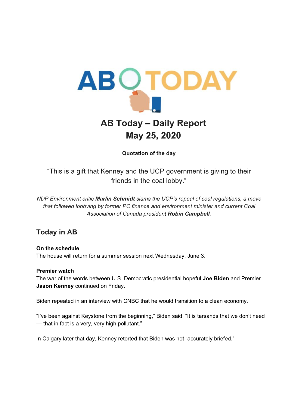 AB Today – Daily Report May 25, 2020