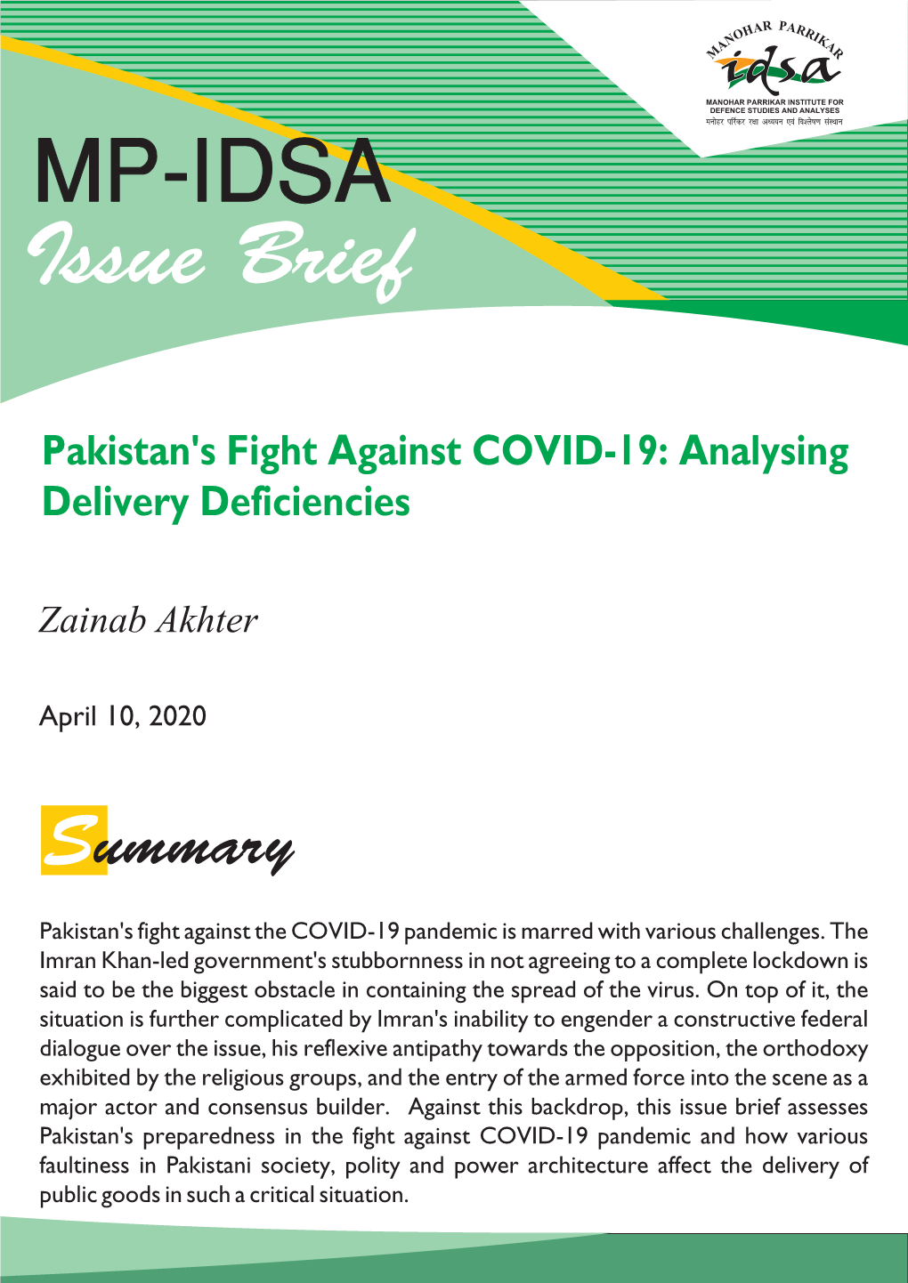 Pakistan's Fight Against COVID-19: Analysing Delivery Deficiencies