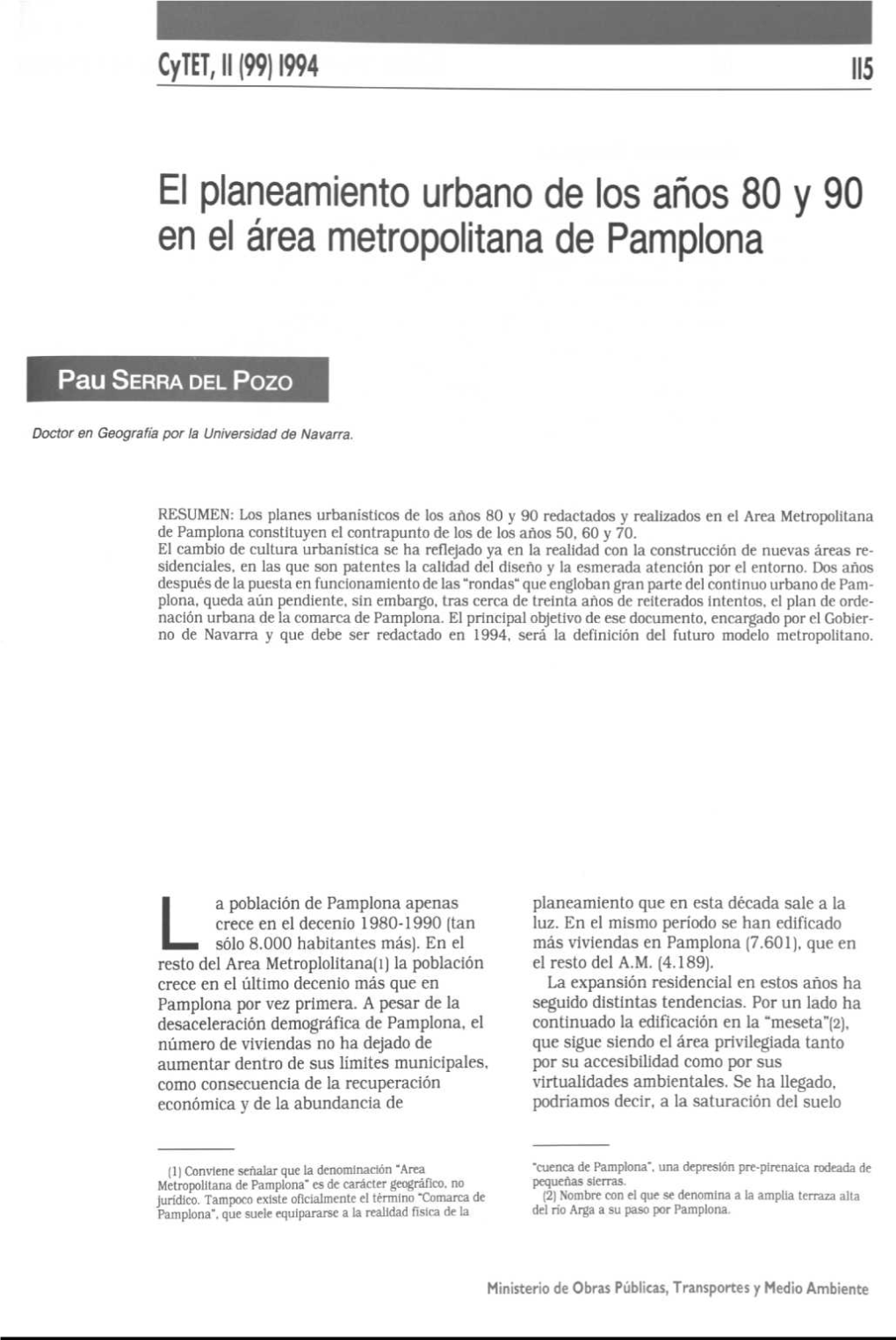El Planeamiento Urbano De Los Años 80 Y 90 En El Área Metropolitana De Pamplona