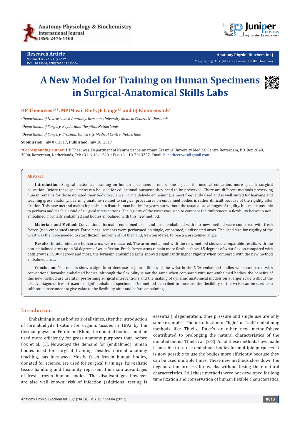 A New Model for Training on Human Specimens in Surgical-Anatomical Skills Labs