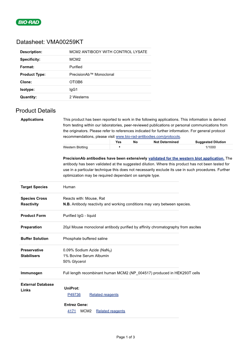 Datasheet: VMA00259KT Product Details