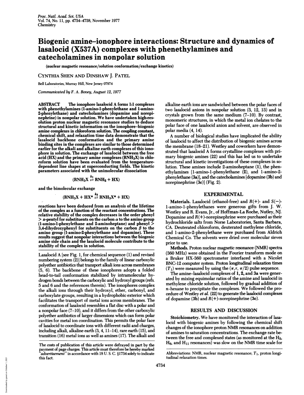 Biogenic Amine-Ionophore Interactions