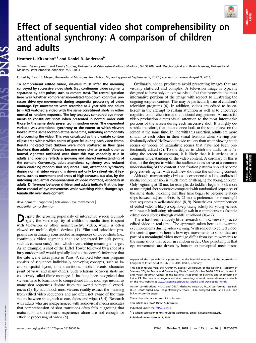 Effect of Sequential Video Shot Comprehensibility on Attentional