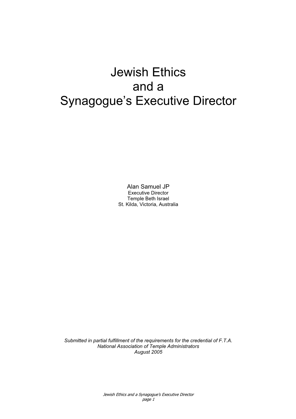 Jewish Ethics and the Synagogue's Executive Director