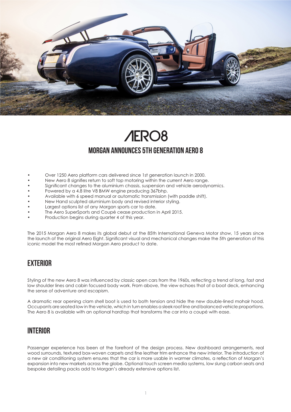 Press Release: Morgan Announces 5Th Generation Aero 8