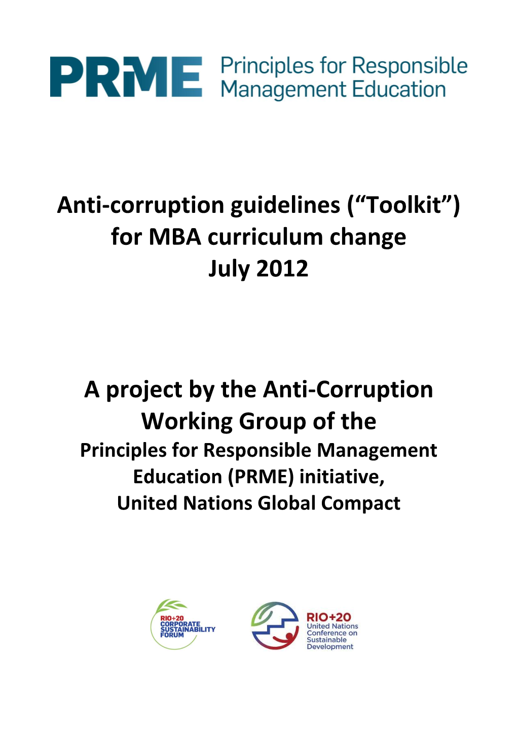 Anti-Corruption Guidelines (“Toolkit”) for MBA Curriculum Change July 2012