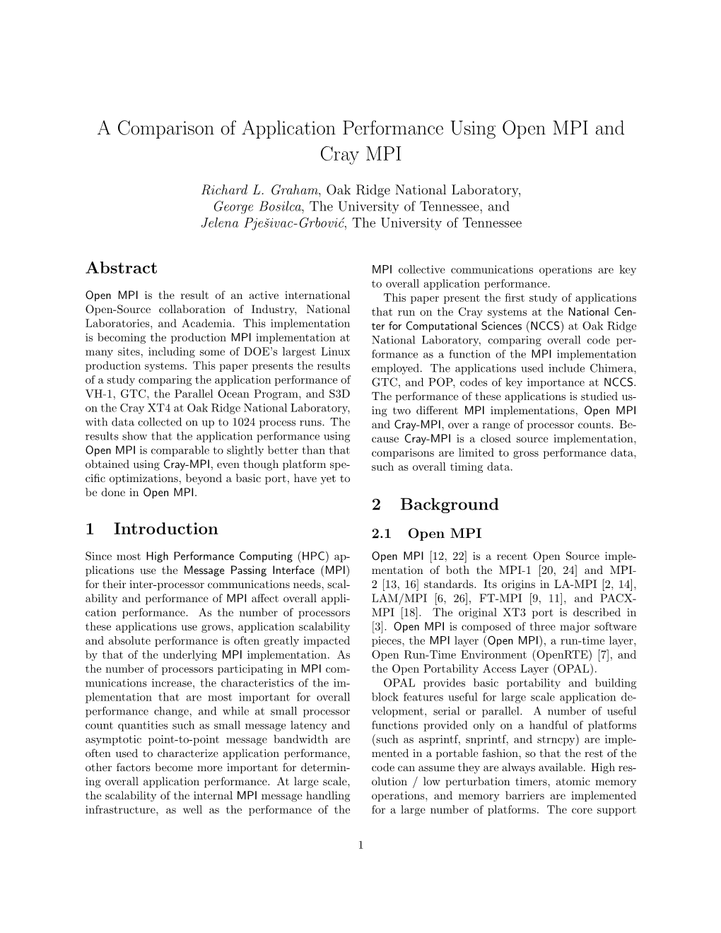 A Comparison of Application Performance Using Open MPI and Cray MPI