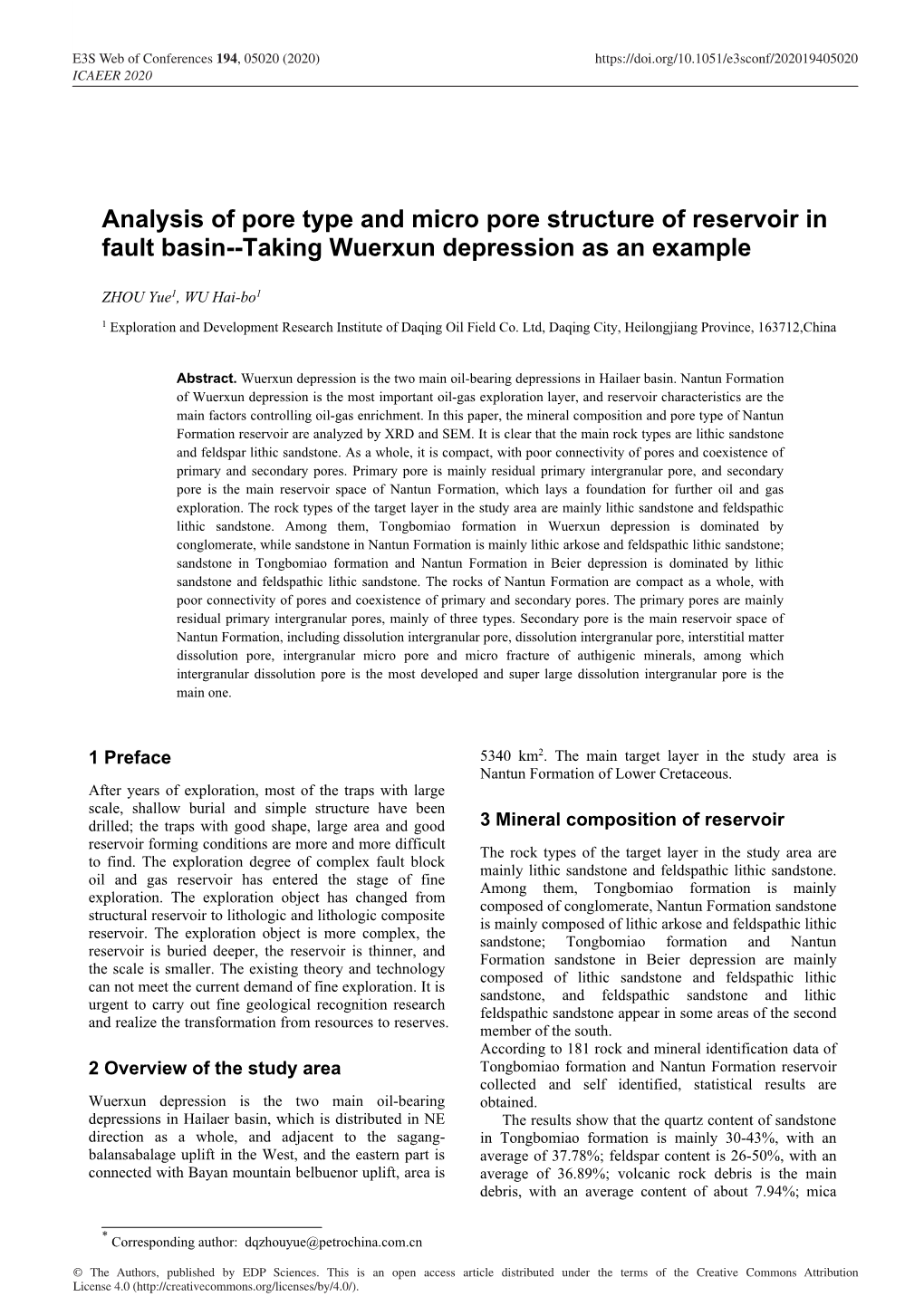 Analysis of Pore Type and Micro Pore Structure of Reservoir in Fault Basin--Taking Wuerxun Depression As an Example