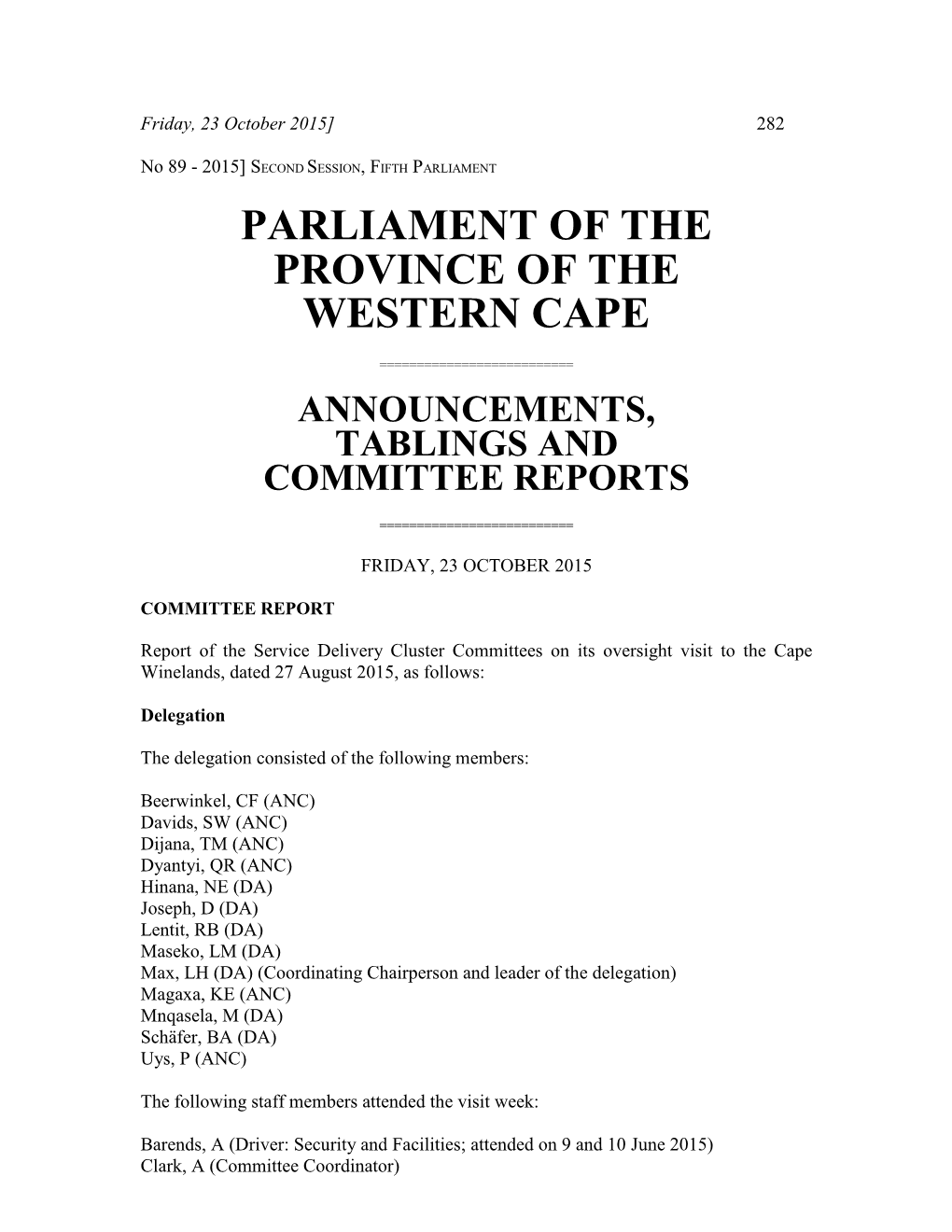 Parliament of the Province of the Western Cape