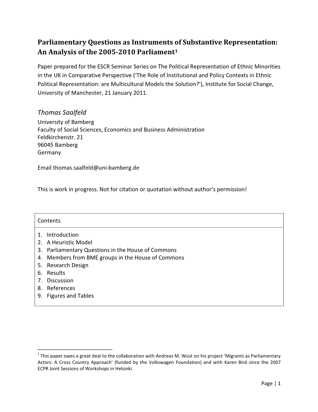 Parliamentary Questions As Instruments of Substantive Representation: an Analysis of the 2005-2010 Parliament1