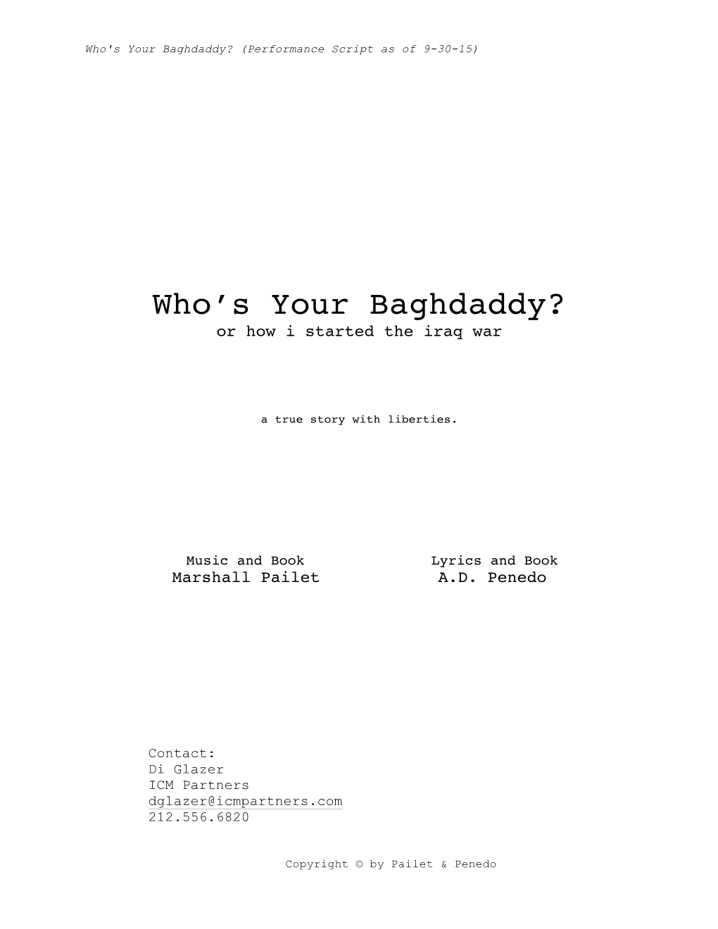 Who's Your Baghdaddy? (Performance Script As of 9-30-15)