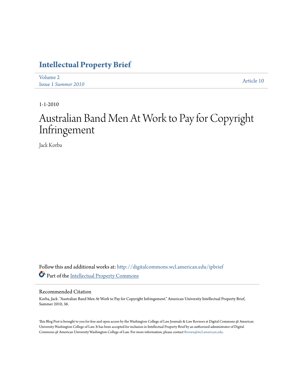 Australian Band Men at Work to Pay for Copyright Infringement Jack Korba