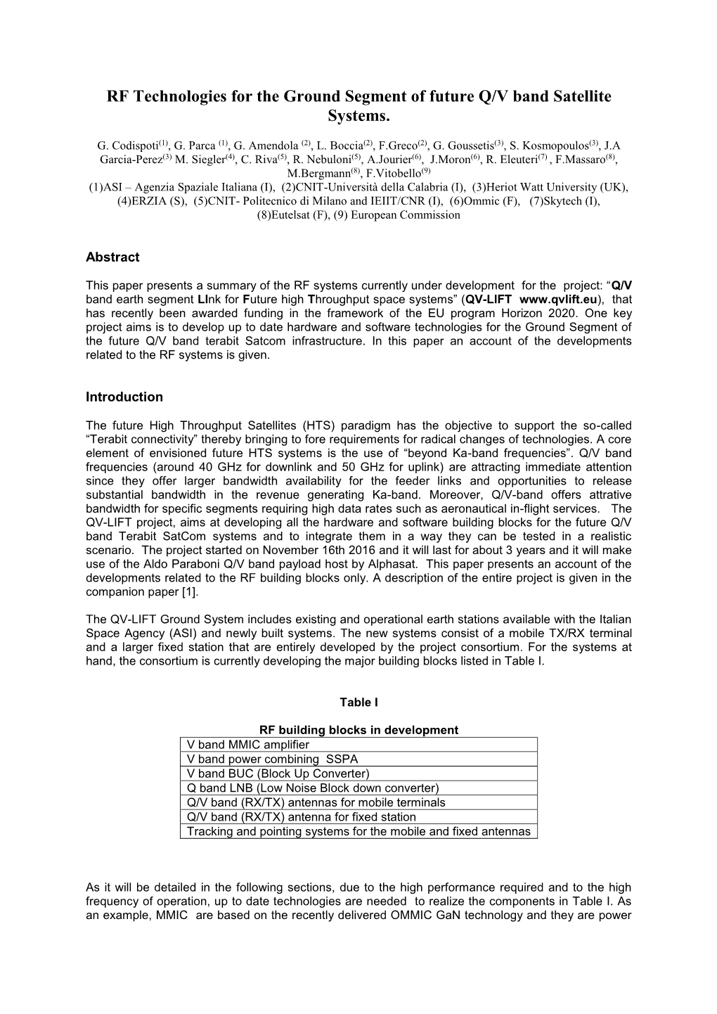 RF Technologies for the Ground Segment of Future Q/V Band Satellite Systems