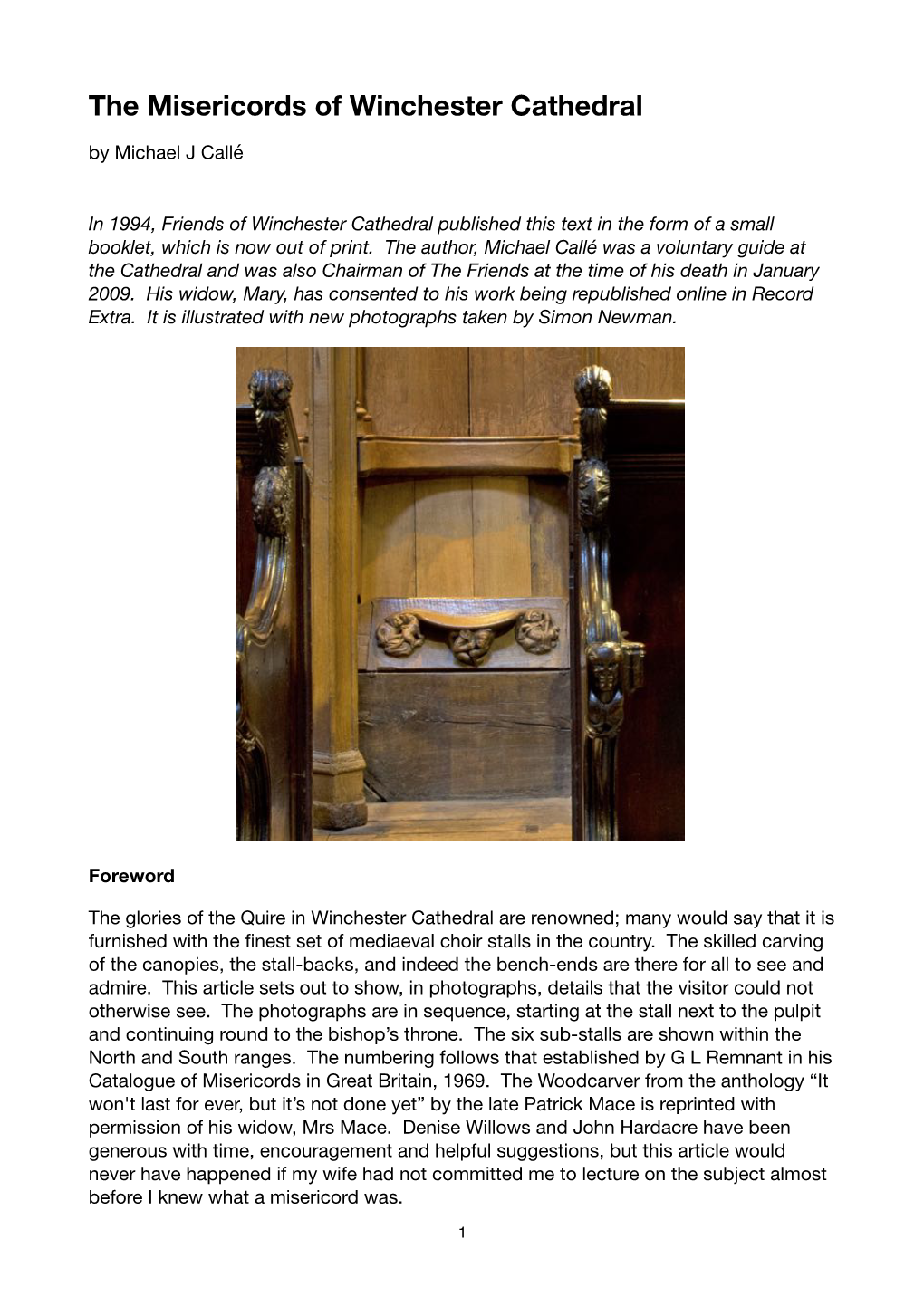 The Misericords of Winchester Cathedral, by Michael Calle(PDF)