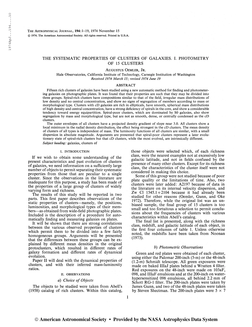 197 4Ap J . . .194 10 the Astrophysical Journal, 194:1-19, 1974 November 15 © 1974. the American Astronomical Society. All Righ